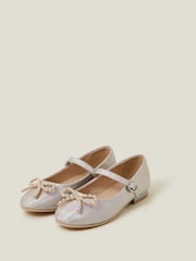 Angels By Accessorize Grey Girls Pearl Bow Ballerinas Flats - Image 1 of 3