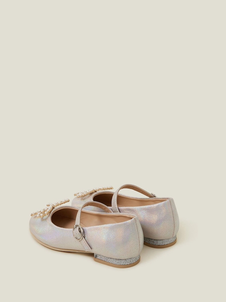 Angels By Accessorize Grey Girls Pearl Bow Ballerinas Flats - Image 3 of 3