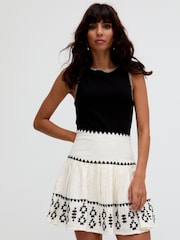 Raffya White 100% Cotton Estella Tiered Embroidered Mini Skirt - Image 1 of 5