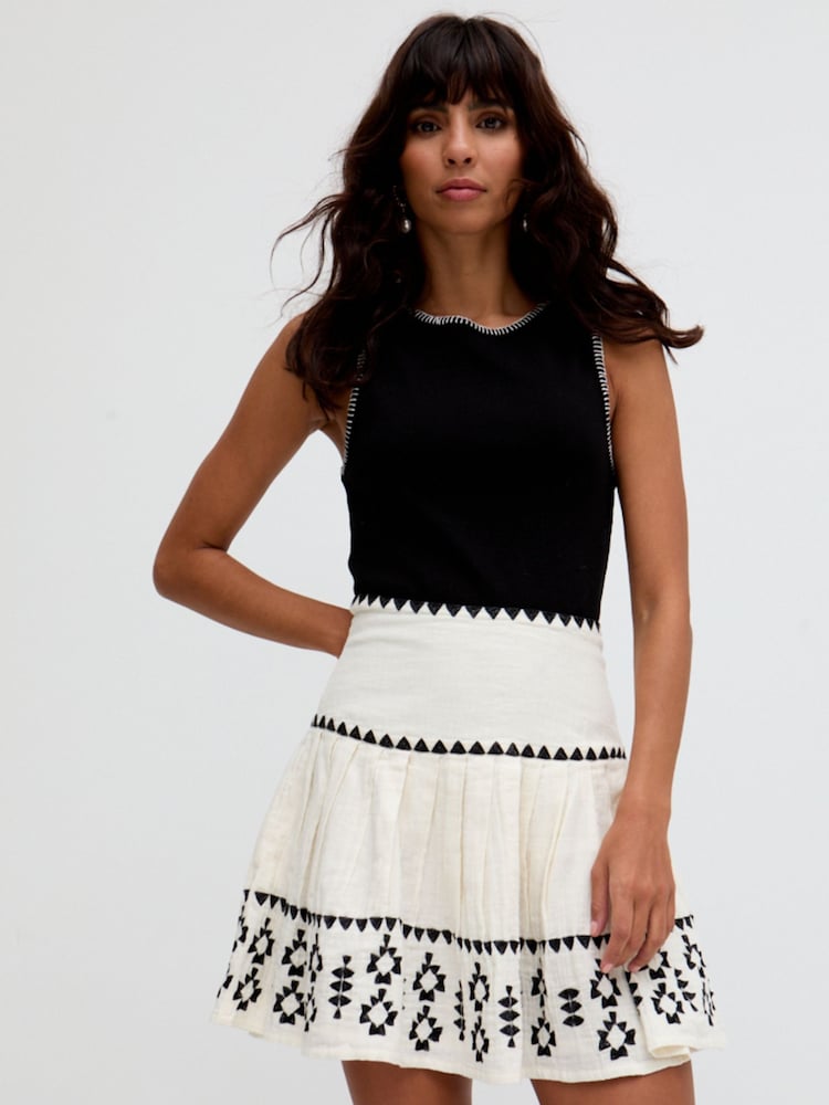 Raffya White 100% Cotton Estella Tiered Embroidered Mini Skirt - Image 1 of 5