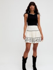Raffya White 100% Cotton Estella Tiered Embroidered Mini Skirt - Image 3 of 5