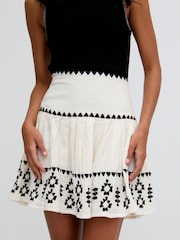 Raffya White 100% Cotton Estella Tiered Embroidered Mini Skirt - Image 5 of 5