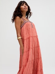 Raffya Orange 100% Cotton Kaftan Style Floral Printed Maxi Dress - Image 2 of 5