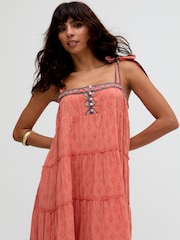 Raffya Orange 100% Cotton Kaftan Style Floral Printed Maxi Dress - Image 4 of 5