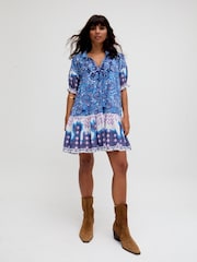 Raffya Blue Isabella Baby Doll Embroidered Mini Dress - Image 3 of 5