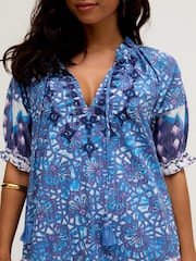 Raffya Blue Isabella Baby Doll Embroidered Mini Dress - Image 4 of 5