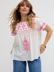 Raffya OffWhite Alice V-Neck Embroidered Blouse - Image 1 of 5