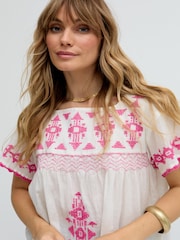 Raffya OffWhite Alice V-Neck Embroidered Blouse - Image 4 of 5