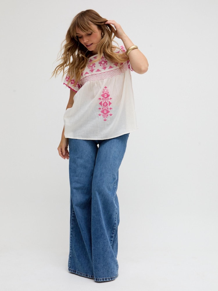 Raffya OffWhite Alice V-Neck Embroidered Blouse - Image 5 of 5