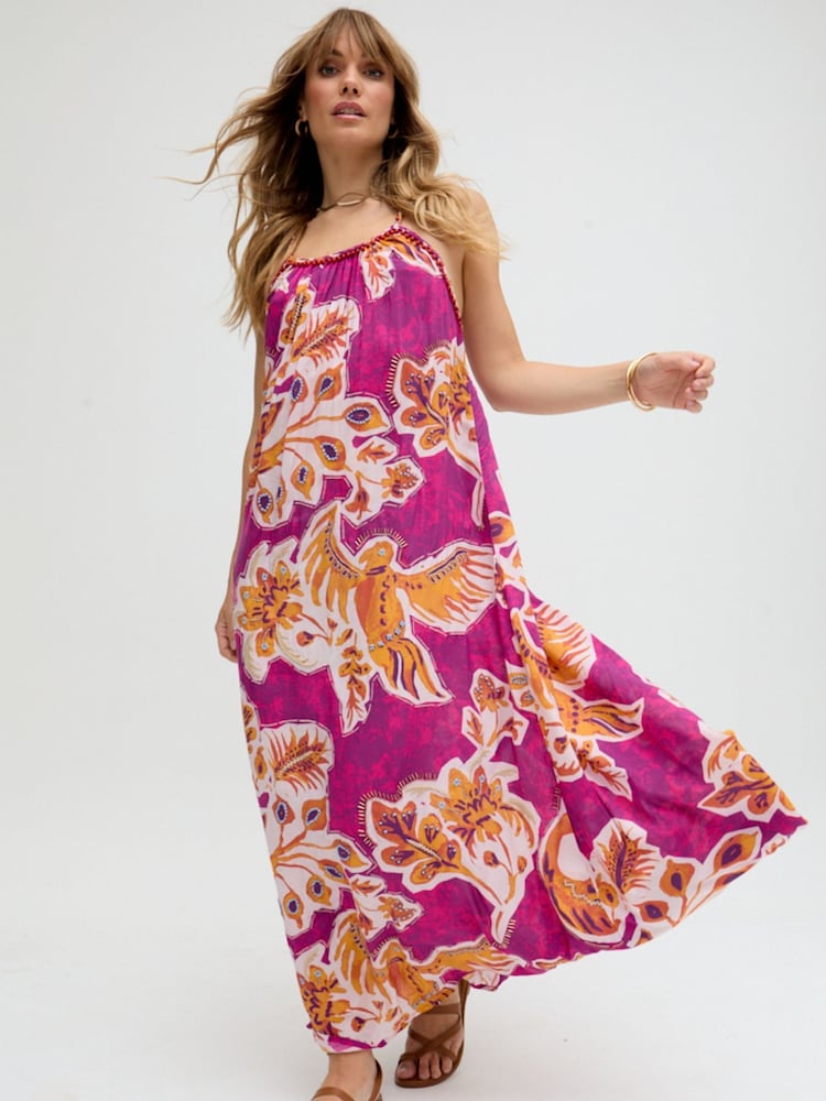 Raffya Pink Ida Spaghetti Strap Botanical Print Maxi Dress - Image 1 of 5