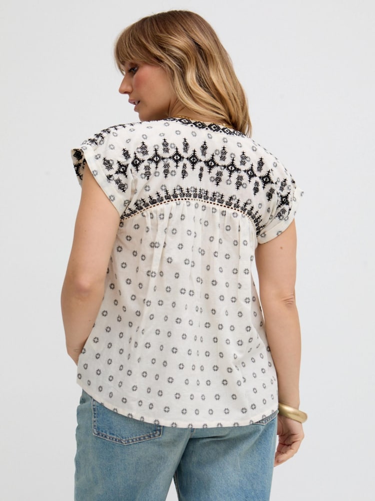 Raffya White Alice V-Neck Embroidered Blouse - Image 2 of 4