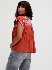 Raffya Red Alice V-Neck Embroidered Blouse - Image 2 of 5