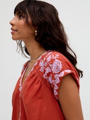 Raffya Red Alice V-Neck Embroidered Blouse - Image 4 of 5