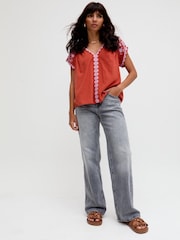Raffya Red Alice V-Neck Embroidered Blouse - Image 5 of 5