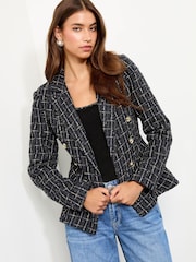 Lipsy Navy Blue Double Breasted Boucle Blazer - Image 1 of 5