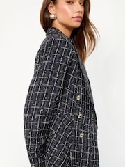 Lipsy Navy Blue Double Breasted Boucle Blazer - Image 2 of 5