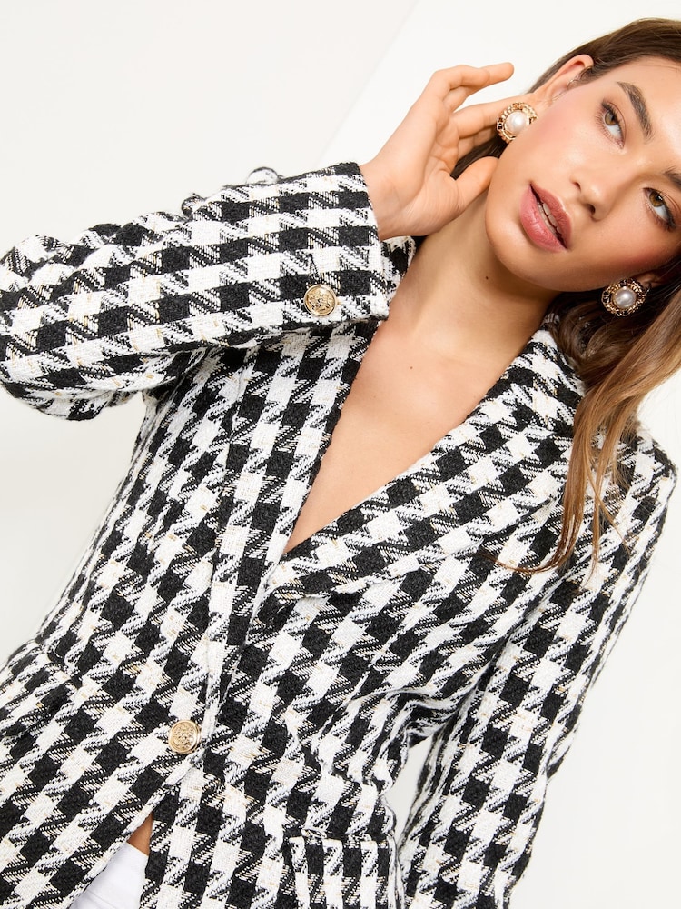 Lipsy Black and White Houndstooth Single Breasted Blazer - Image 1 of 5 Lipsy Black and White Houndstooth Single Breasted Blazer - Image 1 of 5