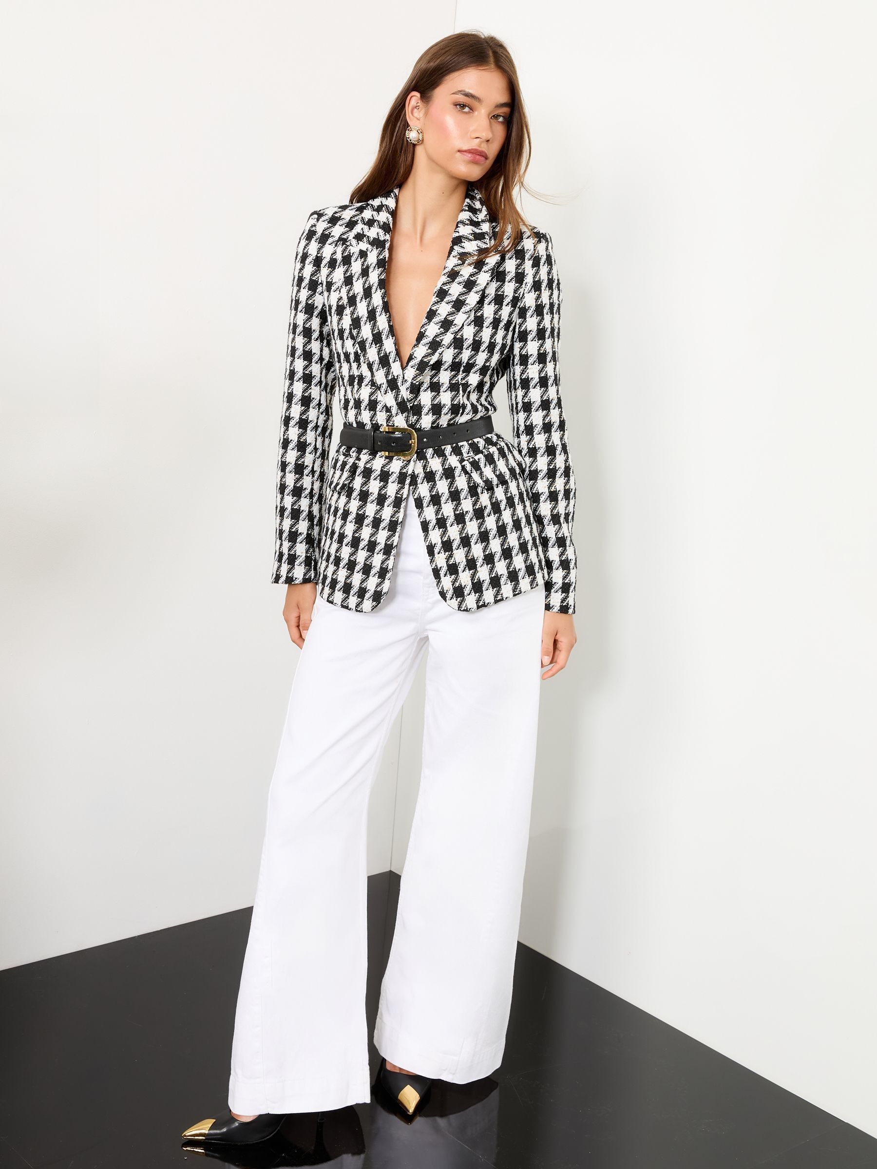 Buy Lipsy Black and White Houndstooth Single Breasted Blazer from