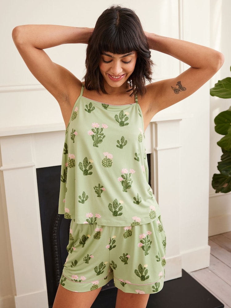 Chelsea Peers Green Cami Short Pyjamas Maternity Cactus Print Short Pyjamas Set - Image 5 of 5
