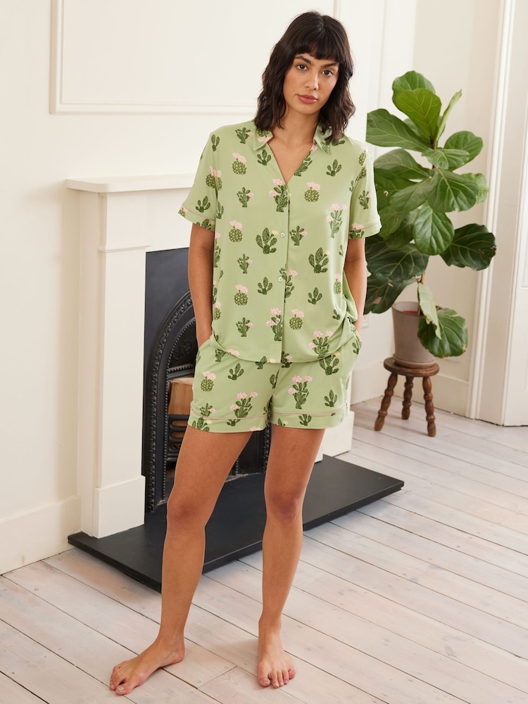 Chelsea Peers Green Short Pyjamas Maternity Cactus Print Short Pyjamas Set - Image 1 of 1