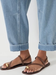 Hush Brown Metal Detail Flat Sandals - Image 1 of 7