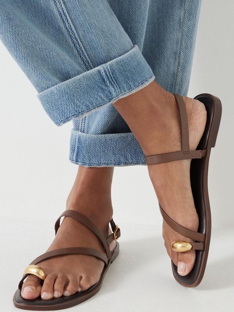 Hush Brown Metal Detail Flat Sandals - Image 2 of 7