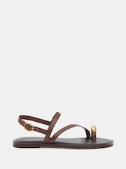 Hush Brown Metal Detail Flat Sandals - Image 3 of 7
