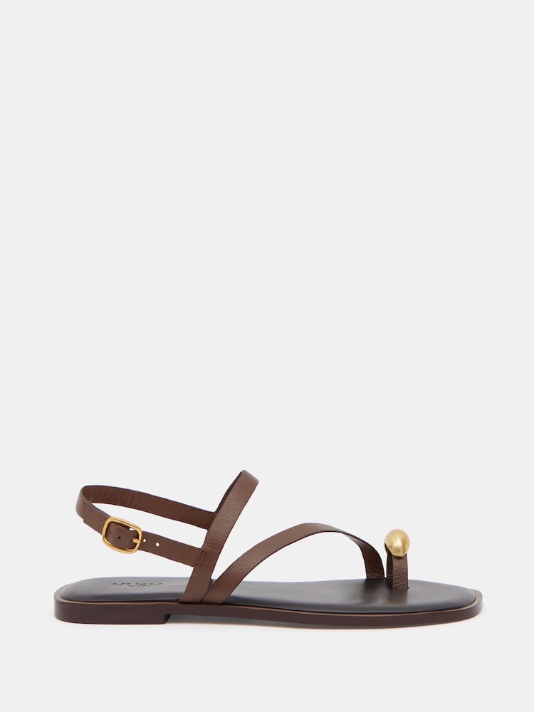 Hush Brown Metal Detail Flat Sandals - Image 3 of 7