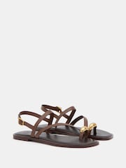 Hush Brown Metal Detail Flat Sandals - Image 4 of 7