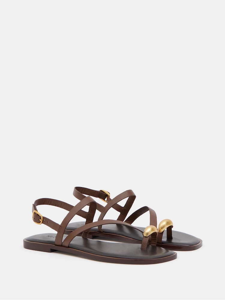 Hush Brown Metal Detail Flat Sandals - Image 4 of 7