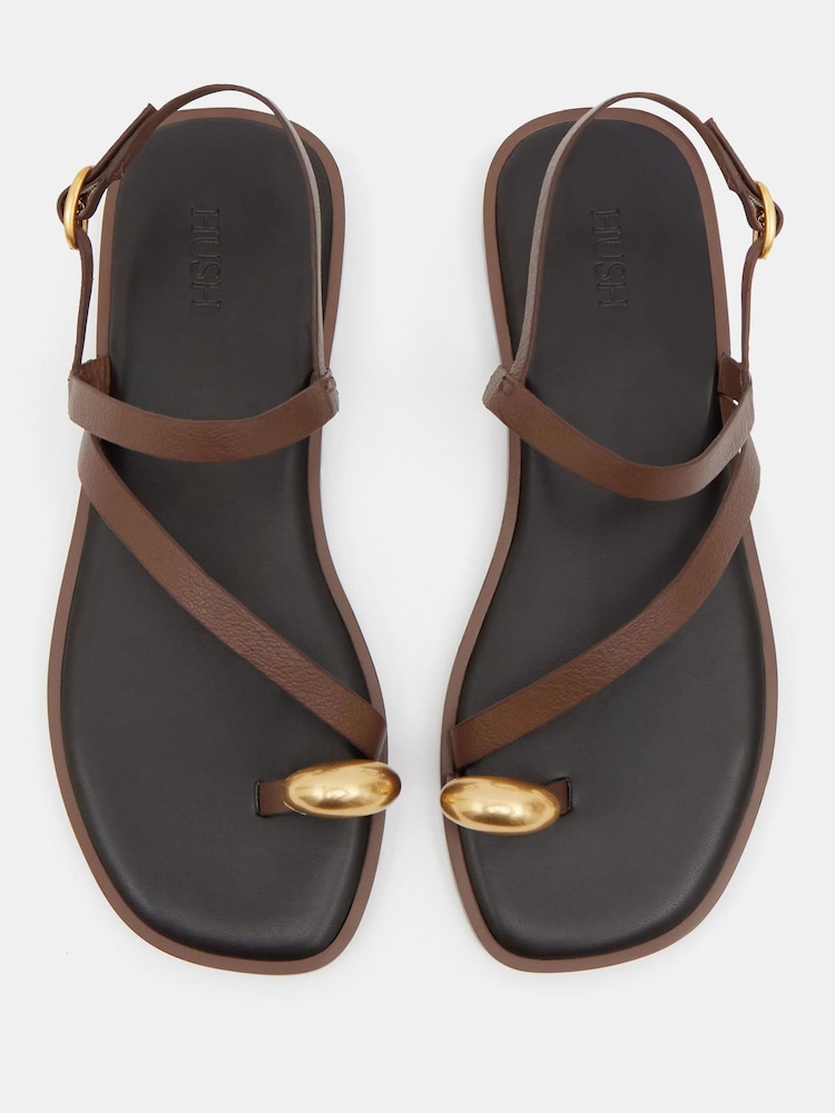 Hush Brown Metal Detail Flat Sandals - Image 5 of 7