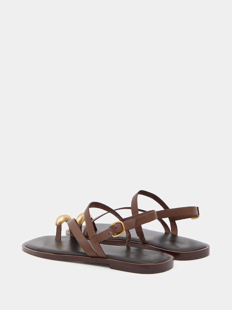 Hush Brown Metal Detail Flat Sandals - Image 6 of 7