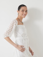 Hush White Broderie Off Shoulder Midi 100% Cotton Dress - Image 3 of 5