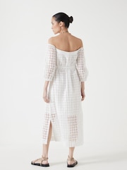 Hush White Broderie Off Shoulder Midi 100% Cotton Dress - Image 4 of 5
