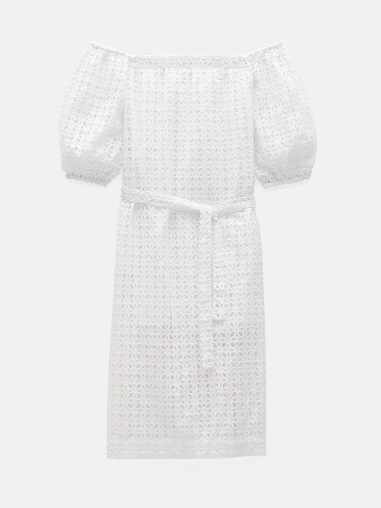 Hush White Broderie Off Shoulder Midi 100% Cotton Dress - Image 5 of 5