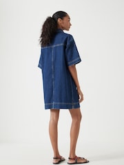 Hush Blue Alma Denim Contrast 100% Cotton T-Shirt Dress - Image 3 of 5