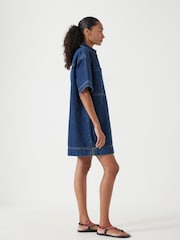 Hush Blue Alma Denim Contrast 100% Cotton T-Shirt Dress - Image 4 of 5