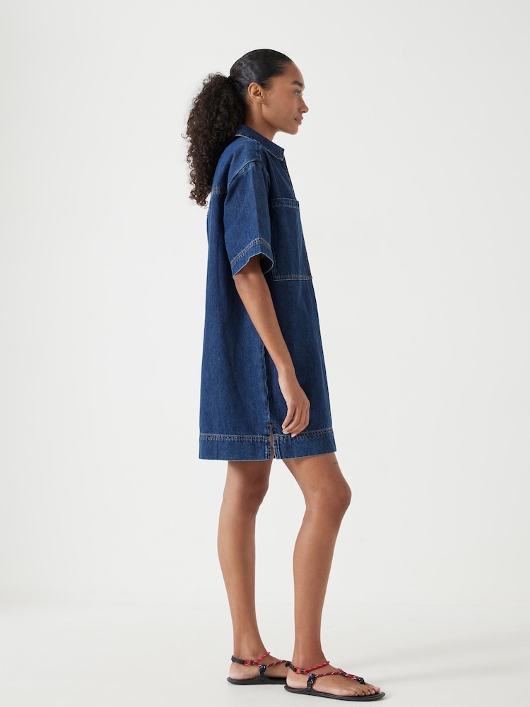 Hush Blue Alma Denim Contrast 100% Cotton T-Shirt Dress - Image 4 of 5
