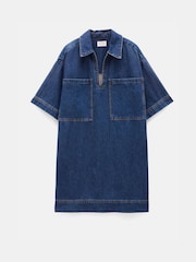 Hush Blue Alma Denim Contrast 100% Cotton T-Shirt Dress - Image 5 of 5