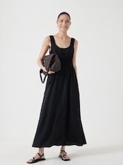 Hush Black Gathered Straps Midi Dress - Image 1 of 6
