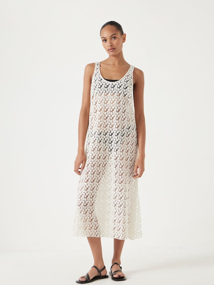 Hush White Embroidered Sleeveless Floral Dress - Image 1 of 6