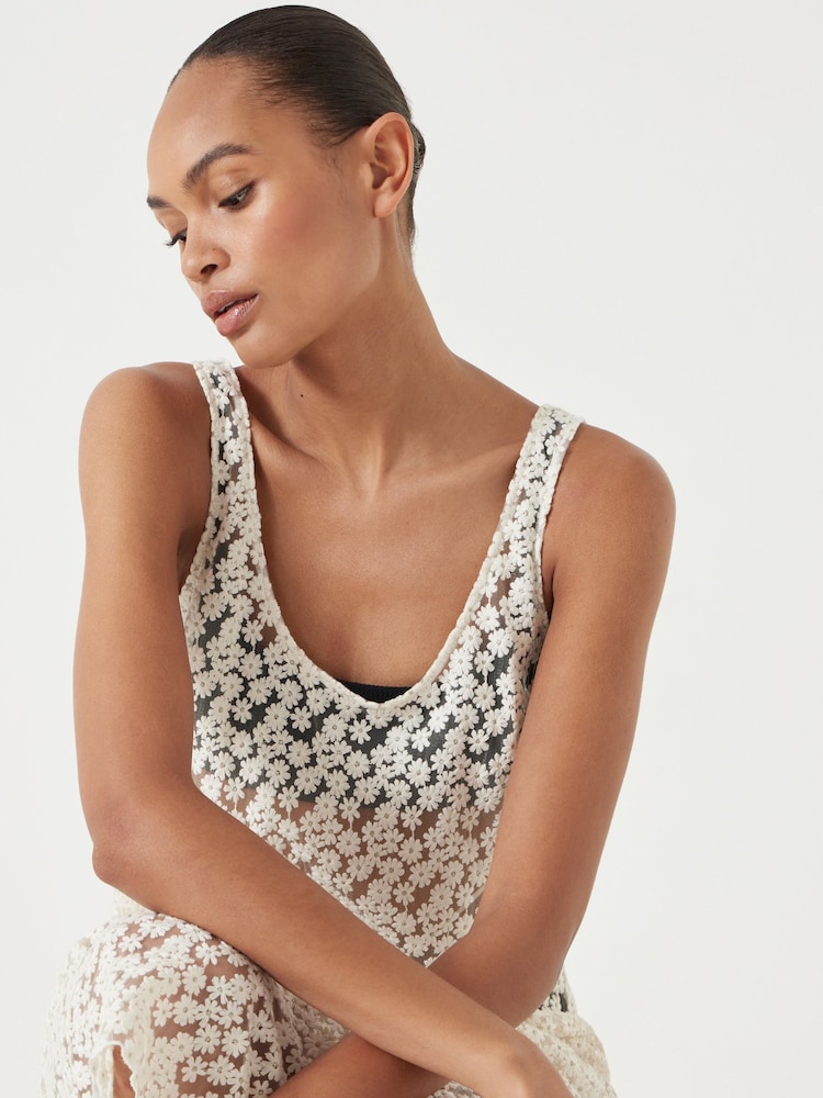 Hush White Embroidered Sleeveless Floral Dress - Image 2 of 6