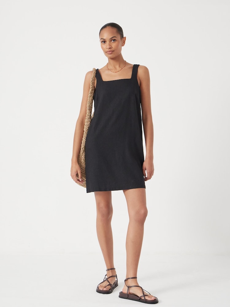 Hush Black Square Neck Linen Blend Mini Dress - Image 1 of 5