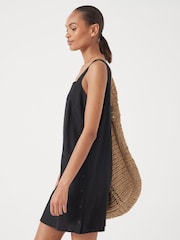 Hush Black Square Neck Linen Blend Mini Dress - Image 2 of 5