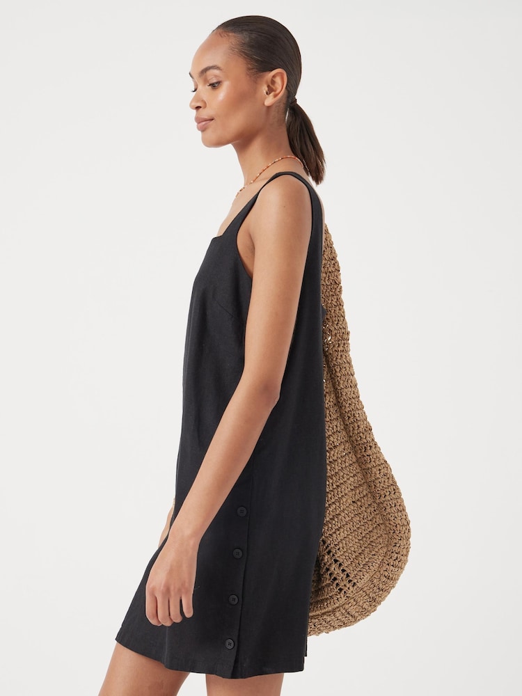 Hush Black Square Neck Linen Blend Mini Dress - Image 2 of 5