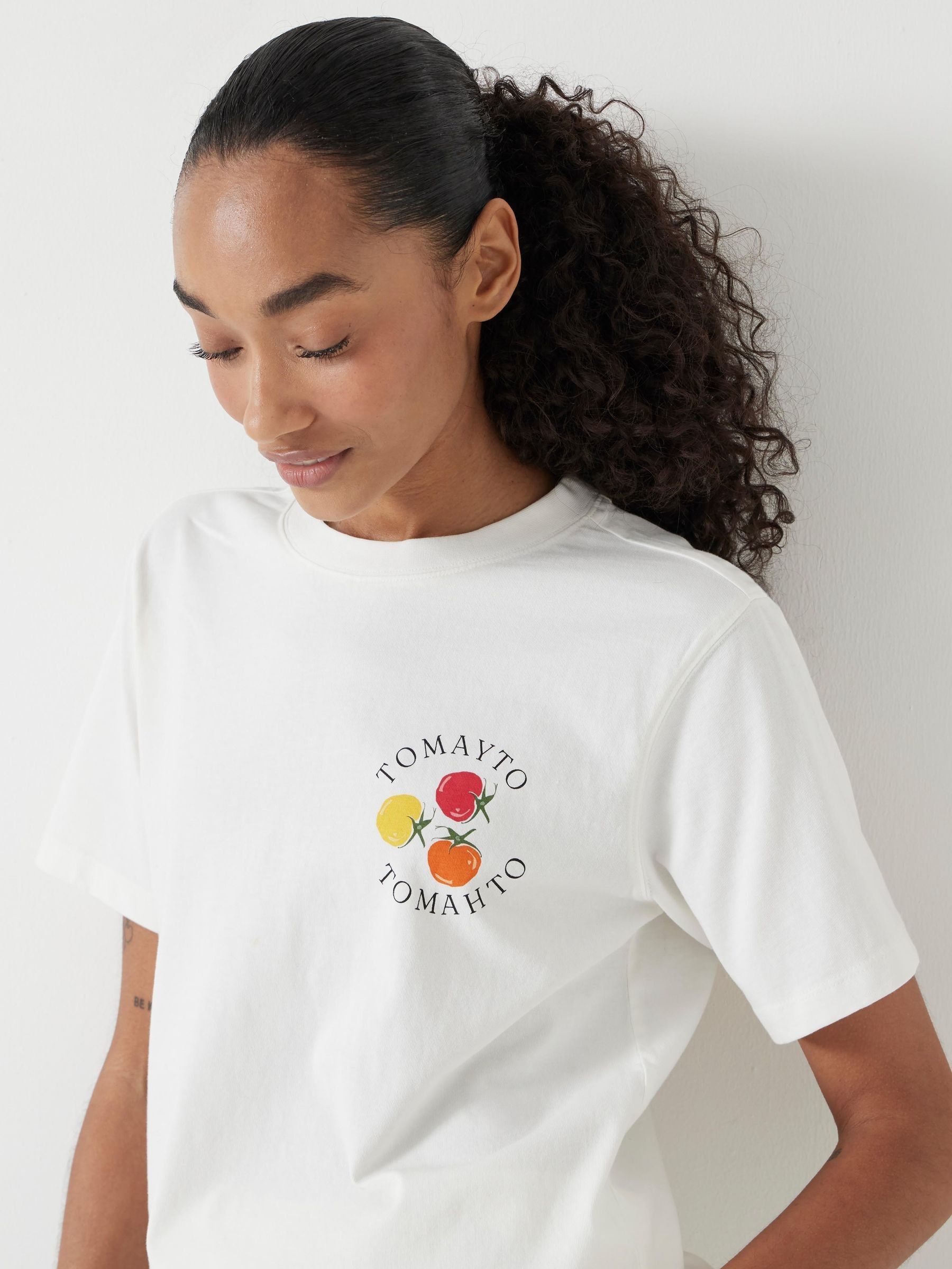 Buy Hush White Tomayto Tomato Graphic 100% Cotton T-Shirt from