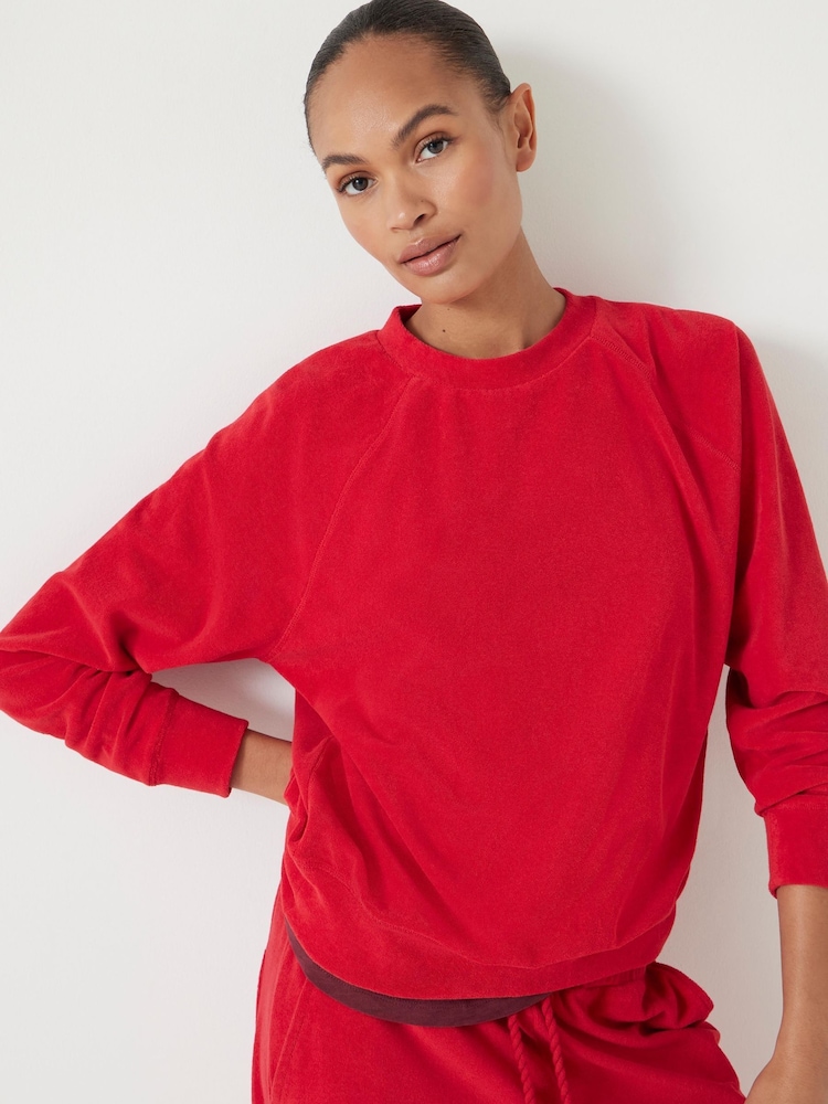Hush Red Towelling Raglan Sweatshirt - Image 2 of 5