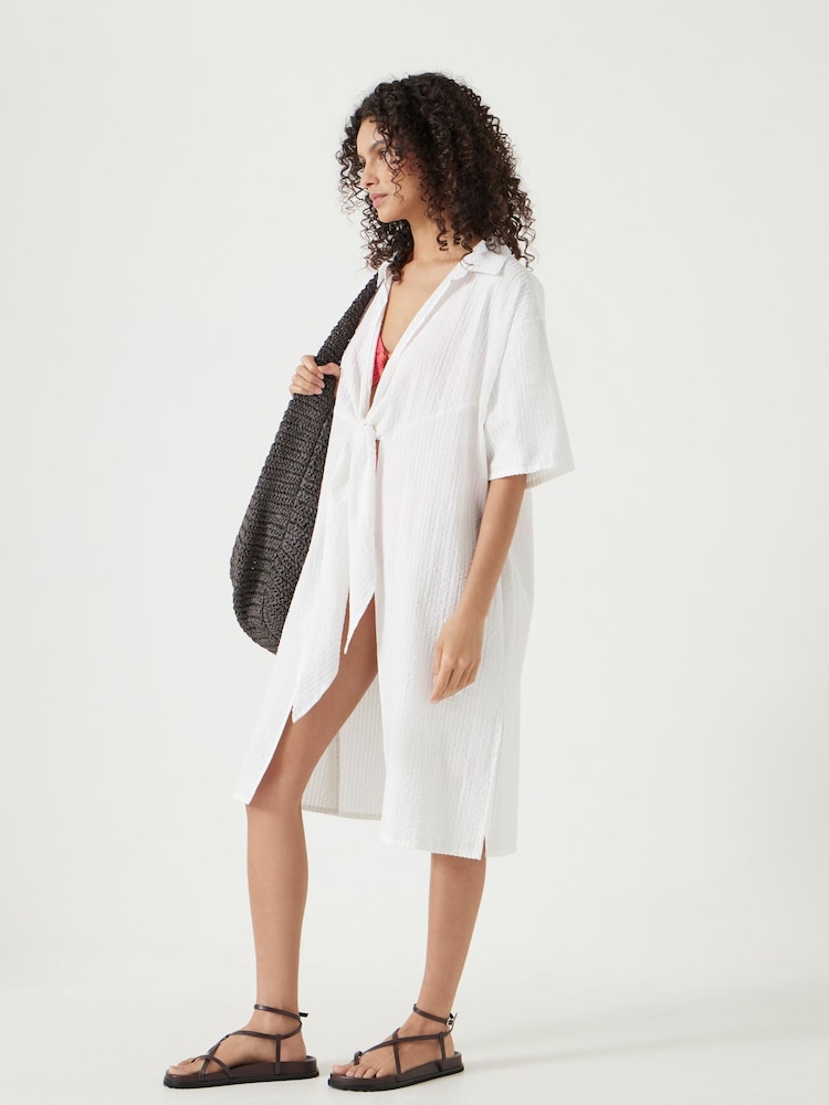 Hush White Seersucker Tie Front 100% Cotton Dress - Image 2 of 7