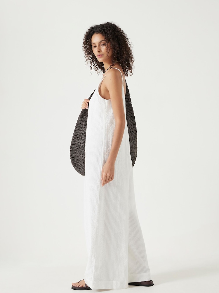 Hush White Seersucker Wide Leg Jumpsuit - Image 4 of 6