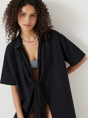 Hush Black Seersucker Tie Front 100% Cotton Dress - Image 2 of 5